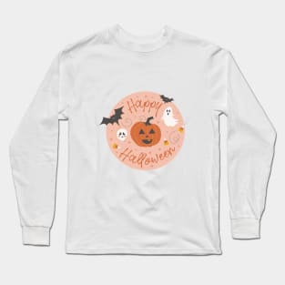 Pumpkin Party on Pink Long Sleeve T-Shirt